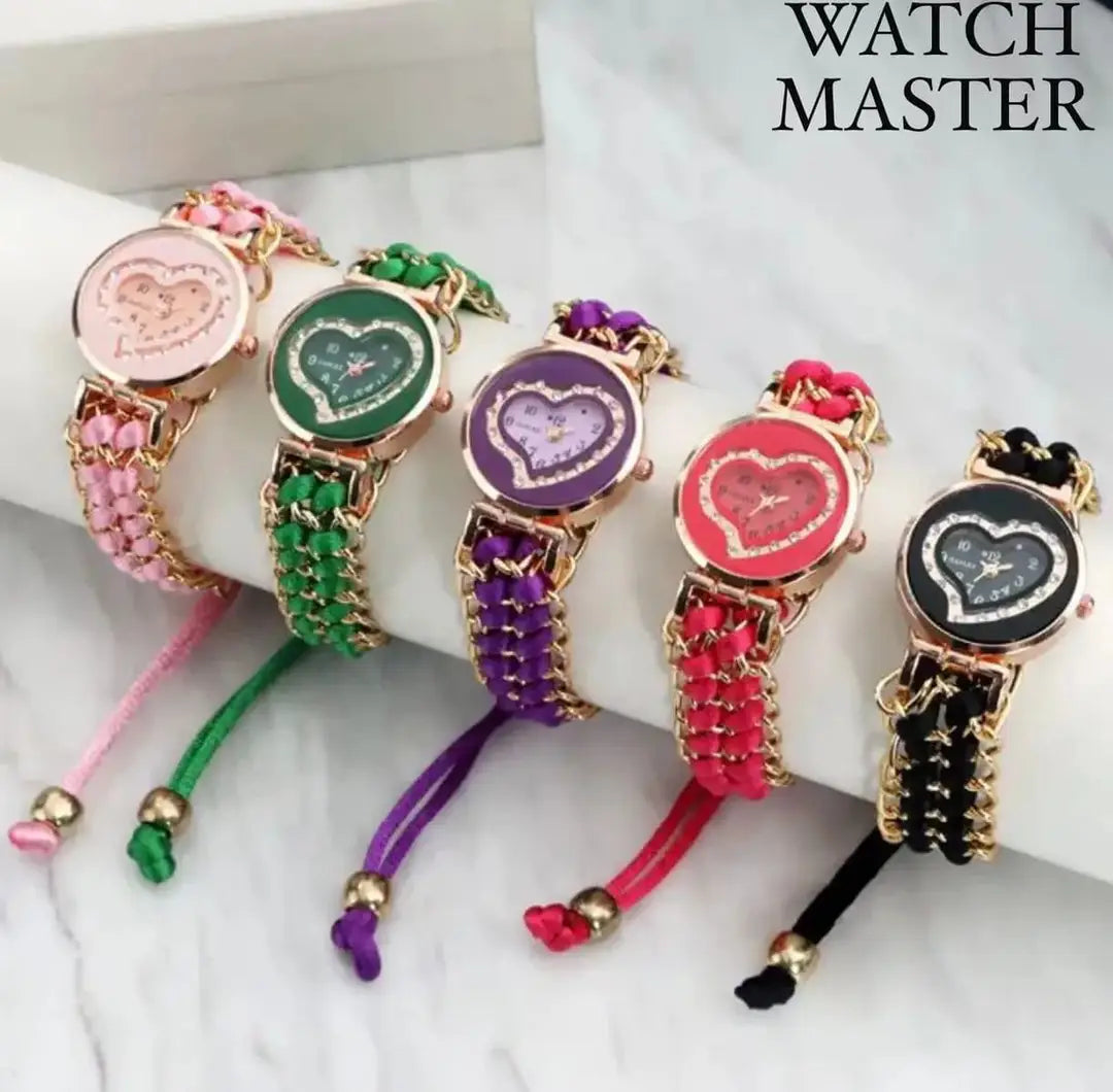 Heart Shaped Braided Bracelet Watch for Girls