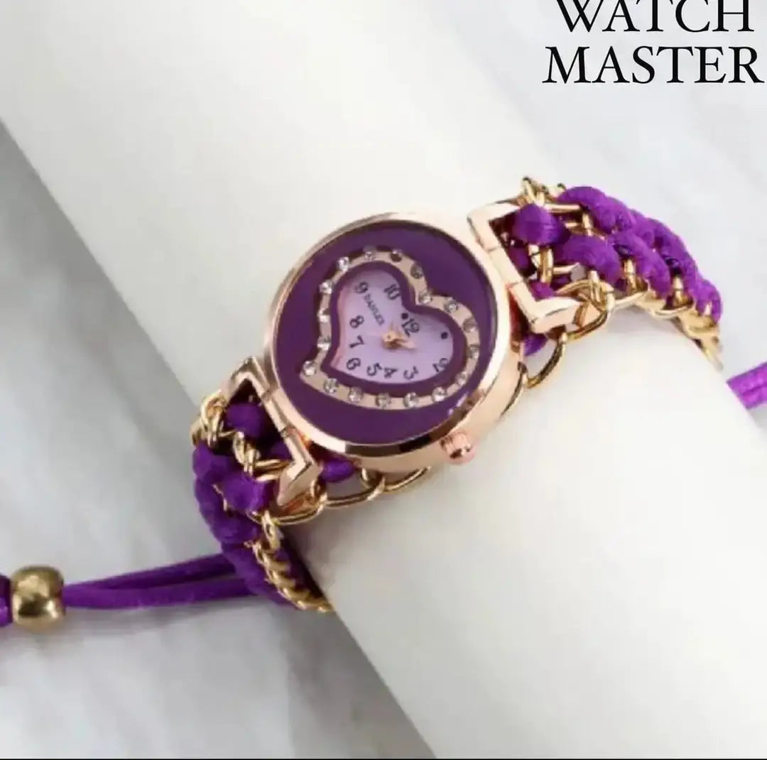 Heart Shaped Braided Bracelet Watch for Girls