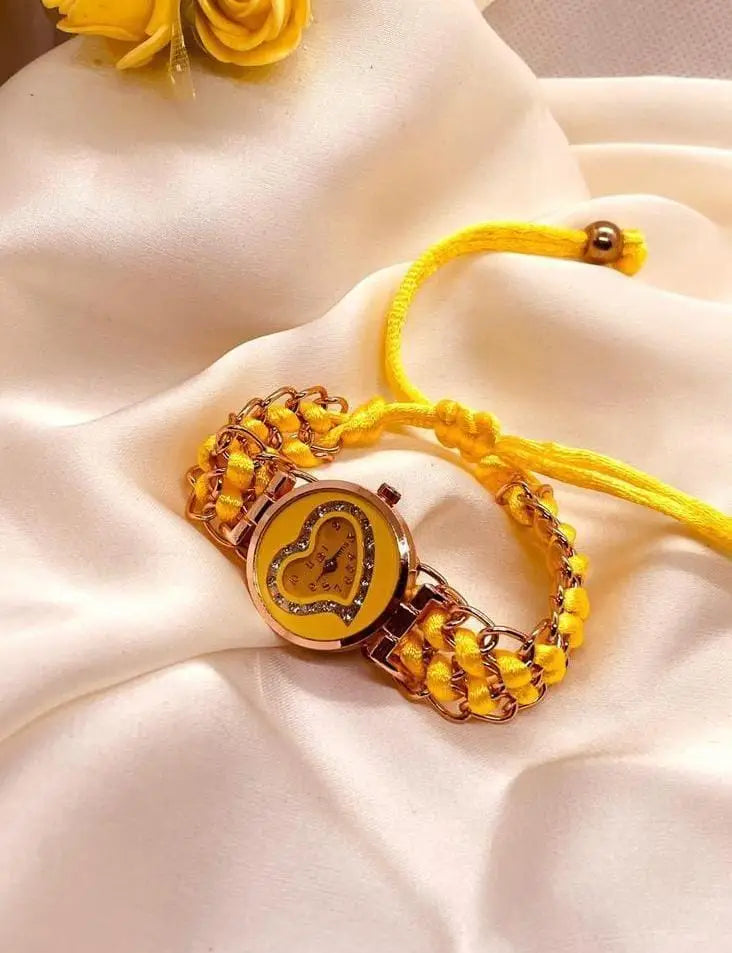 Heart Shaped Braided Bracelet Watch for Girls