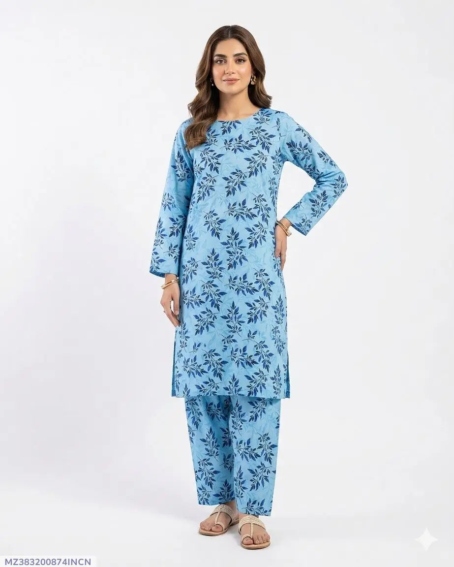 2 Pcs Women's Unstitched Printed Suit