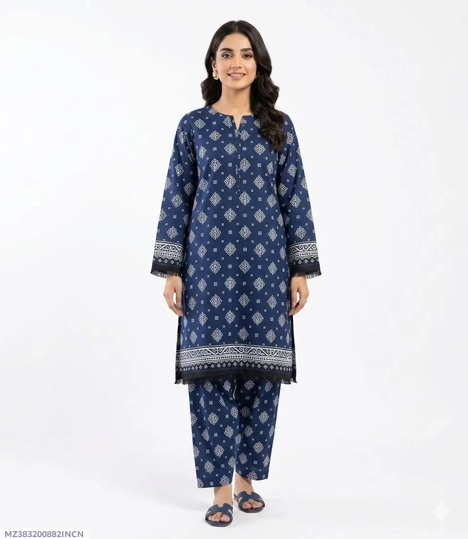 2 Pcs Women's Unstitched Printed Suit