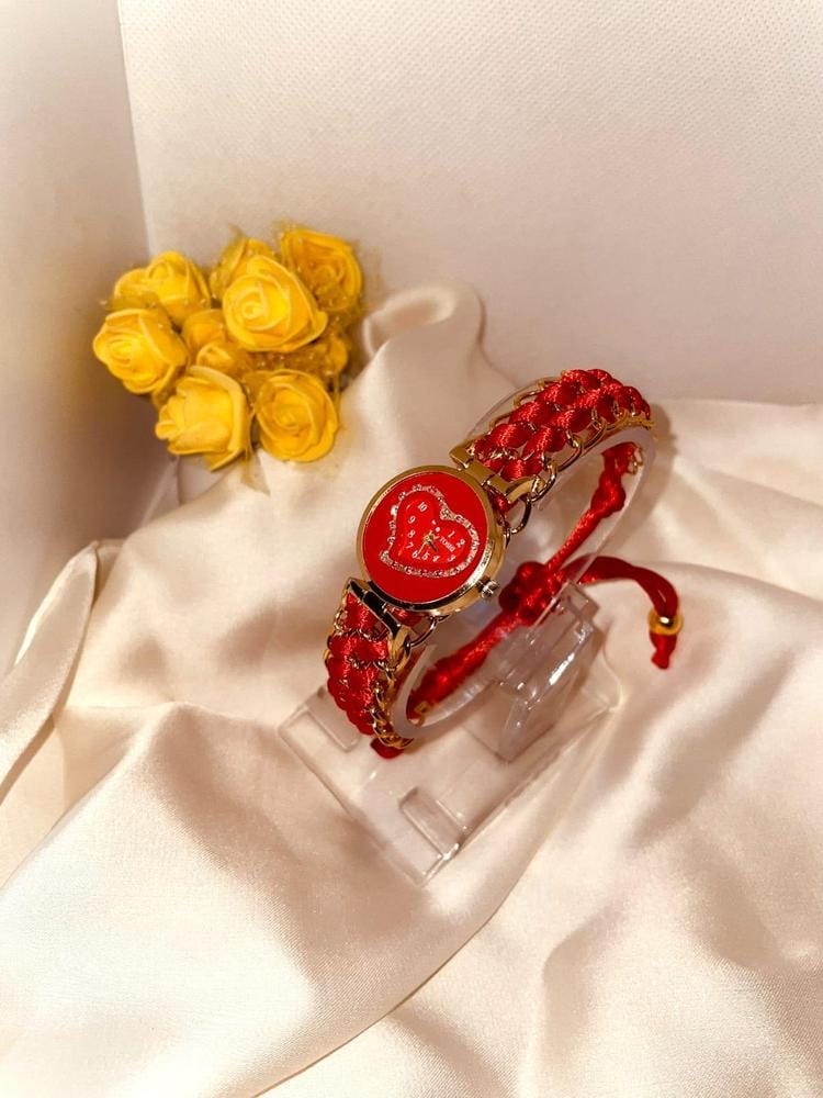 Heart Shaped Braided Bracelet Watch for Girls