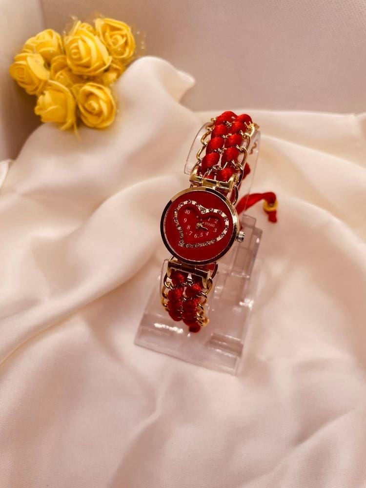 Heart Shaped Braided Bracelet Watch for Girls