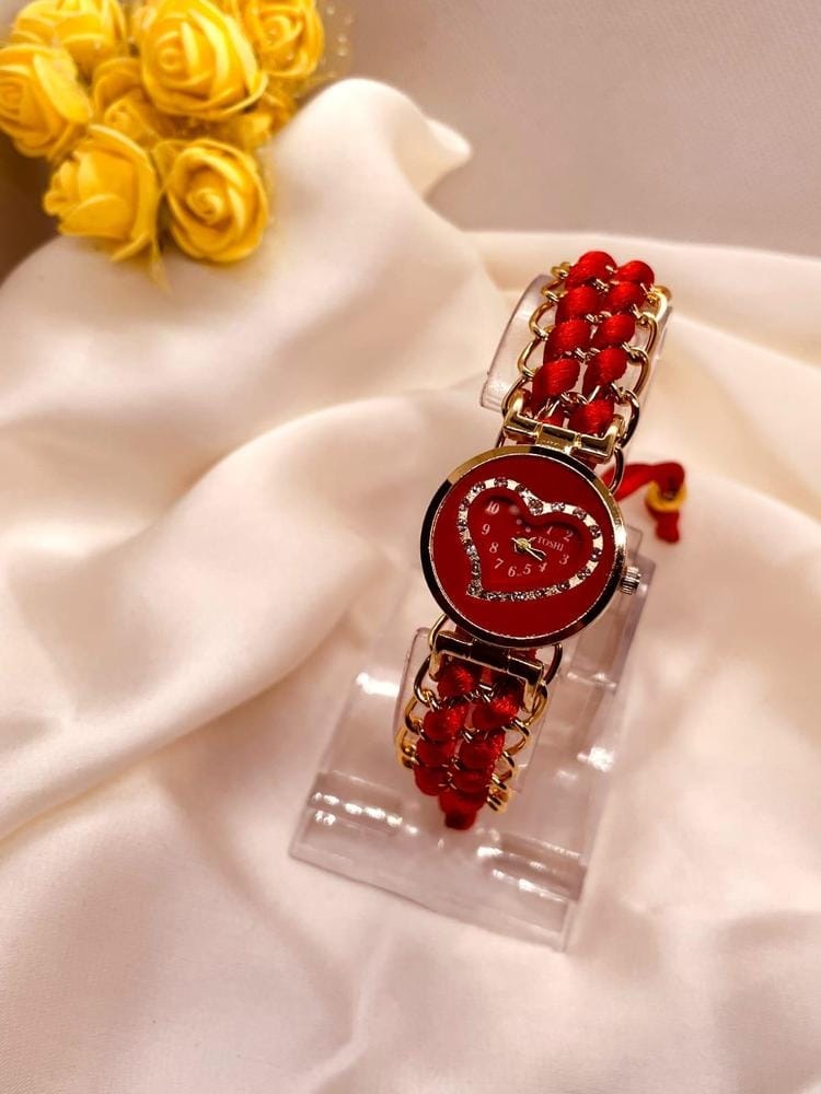 Heart Shaped Braided Bracelet Watch for Girls