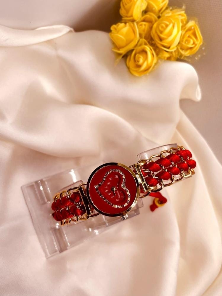 Heart Shaped Braided Bracelet Watch for Girls