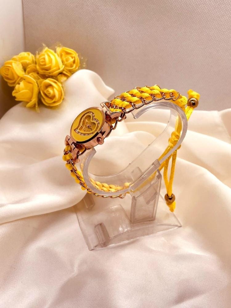 Heart Shaped Braided Bracelet Watch for Girls