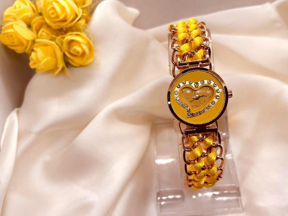 Heart Shaped Braided Bracelet Watch for Girls