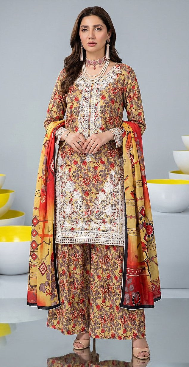 Golden Bloom – Full Galla & Daman Embroidered Unstitched 3-Piece Suite