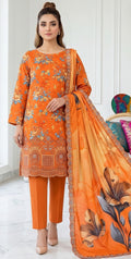 Orange Bloom – Digital Printed & Embroidered Luxury Unstitched 3-Piece Suite