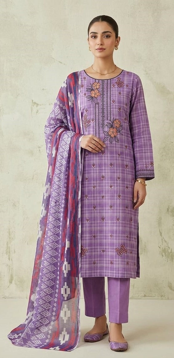 Lavender Orchid – Embroidered Unstitched 3-Piece Suite with Geometric Print