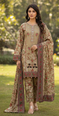 Olive Bloom – Embroidered Unstitched 3-Piece Suite with All-Over Floral Print