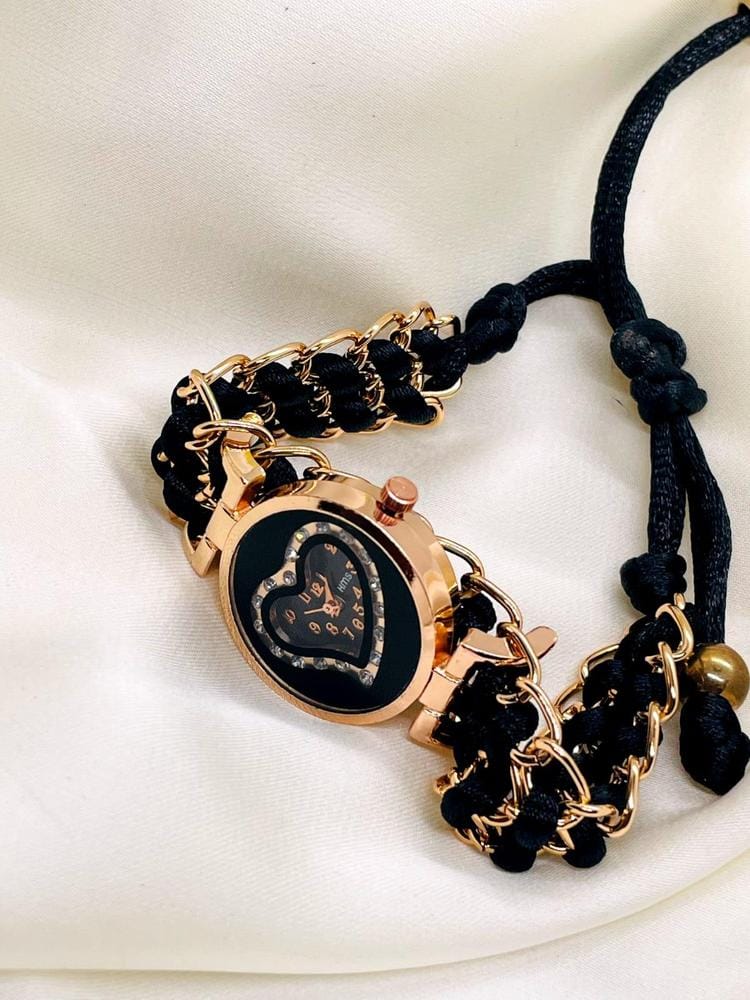 Heart Shaped Braided Bracelet Watch for Girls