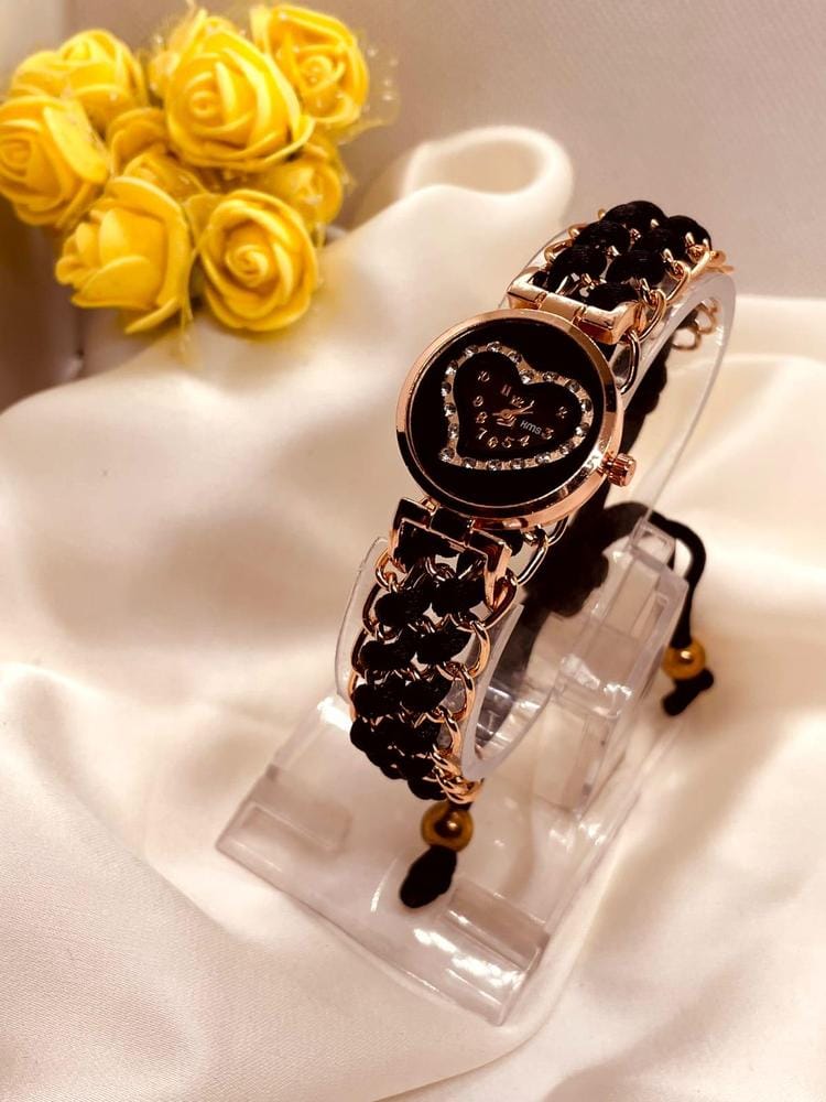 Heart Shaped Braided Bracelet Watch for Girls