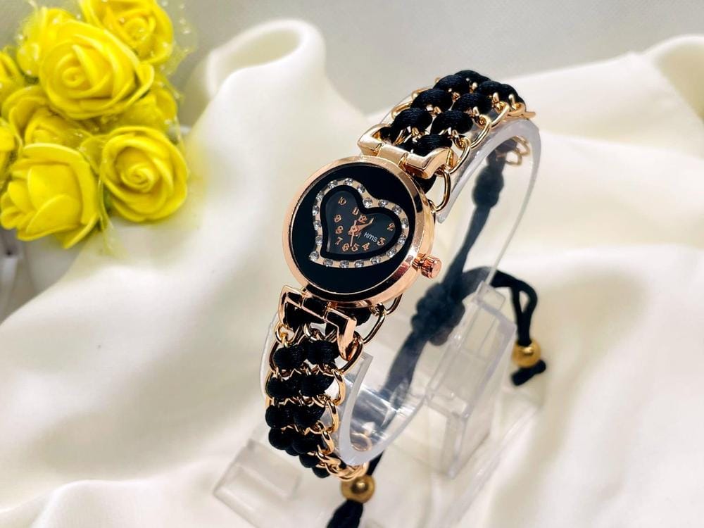Heart Shaped Braided Bracelet Watch for Girls