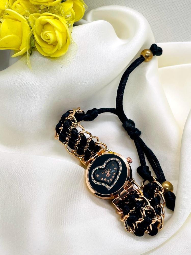 Heart Shaped Braided Bracelet Watch for Girls