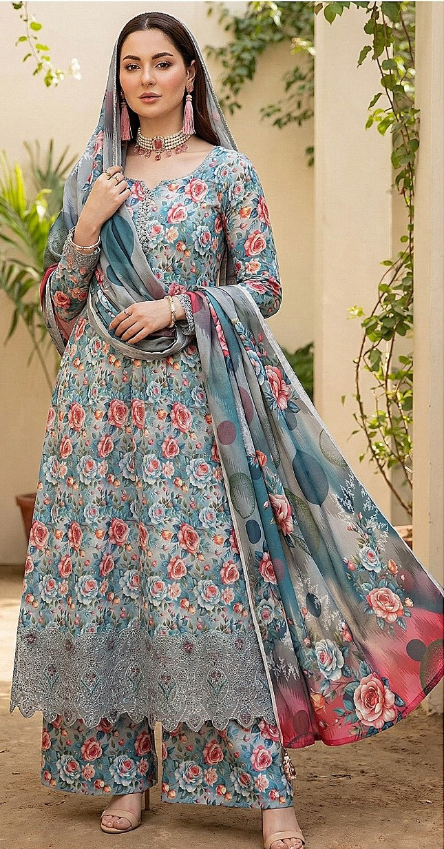 Floral Breeze – Luxury Lazer Boring Embroidered Unstitched 3-Piece Suite