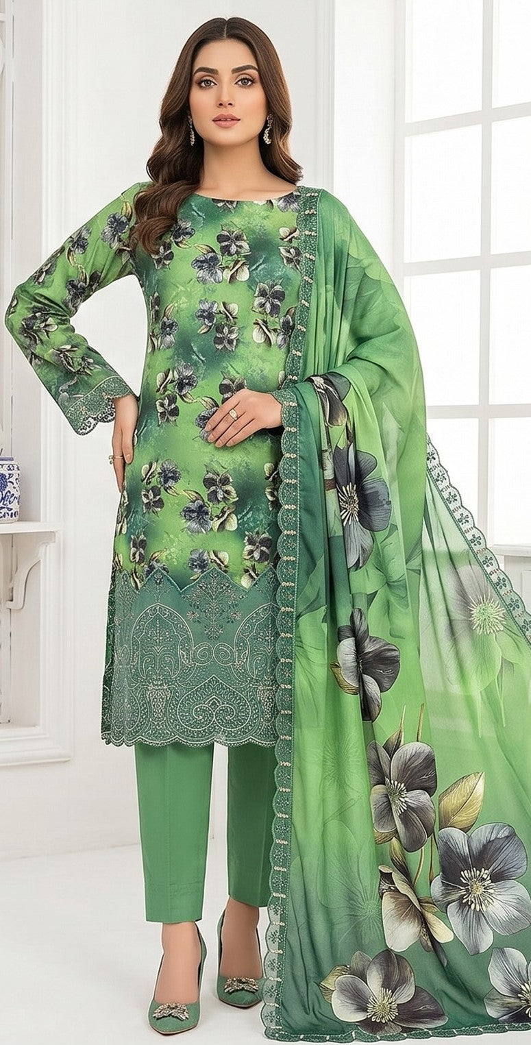 Emerald Garden – Digital Printed & Embroidered Luxury Unstitched 3-Piece Suite