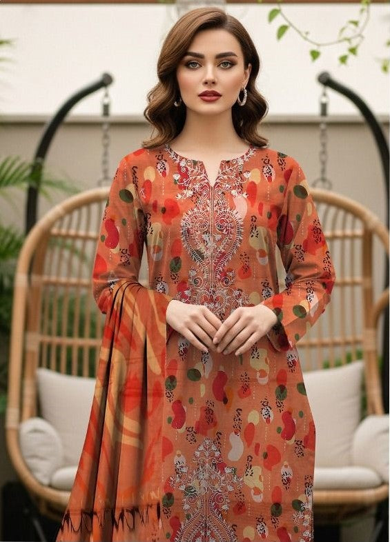 Rust Radiance – Embroidered Digital Bana Dora Unstitched 3-Piece Suite