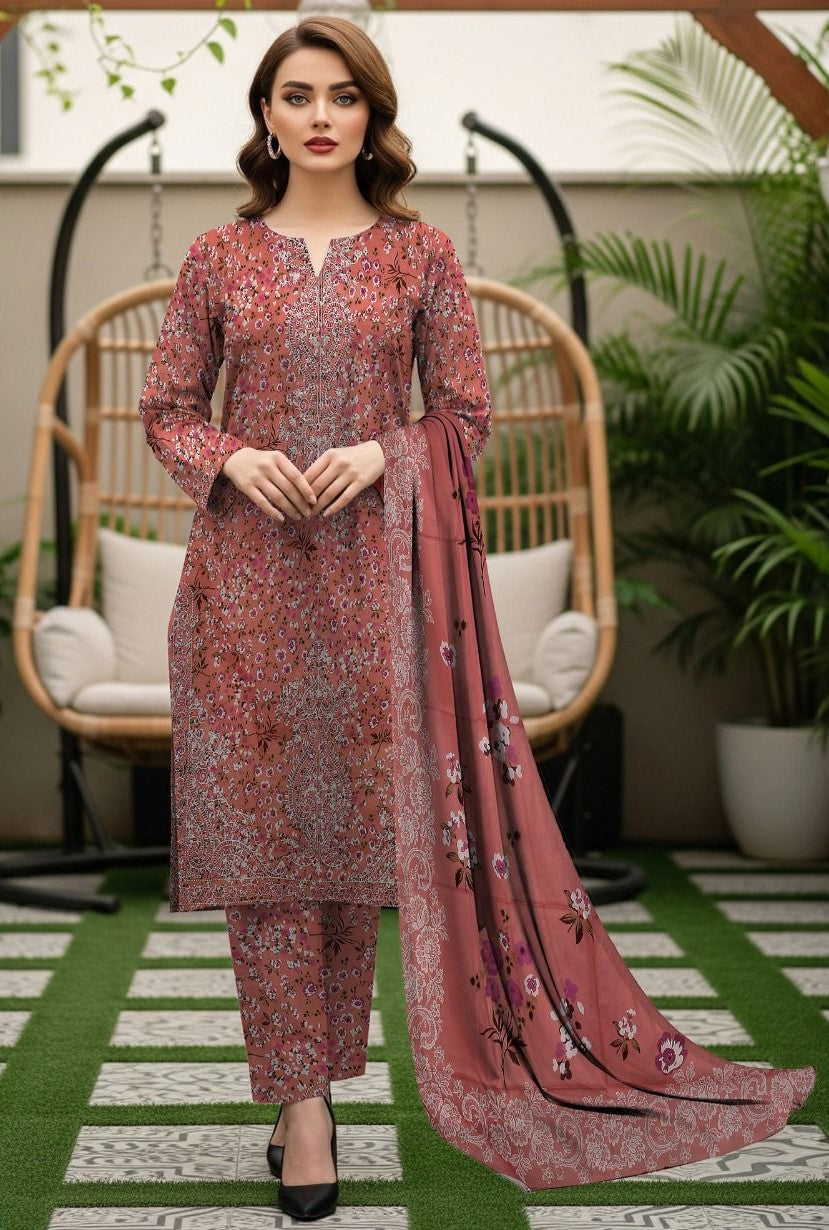 Floral Grace – Digital Printed & Embroidered Unstitched 3-Piece Suite