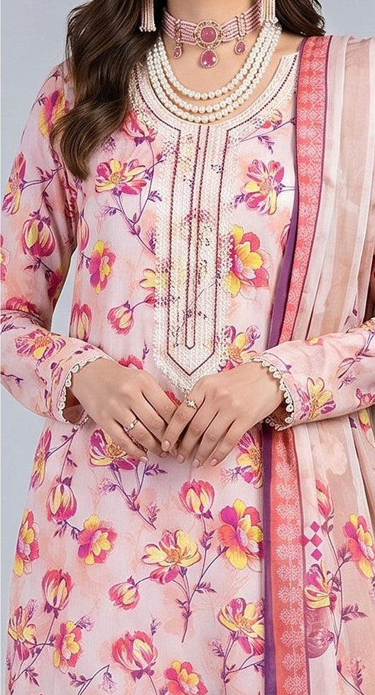 Blush Garden – Full Galla & Daman Embroidered Unstitched 3-Piece Suite
