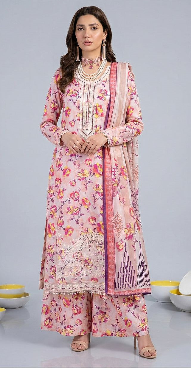 Blush Garden – Full Galla & Daman Embroidered Unstitched 3-Piece Suite