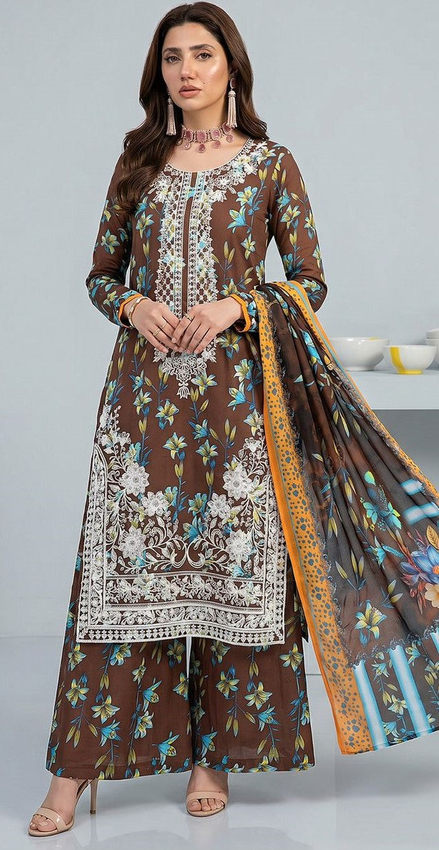 Earth & Aqua – Full Galla & Daman Embroidered Unstitched 3-Piece Suite