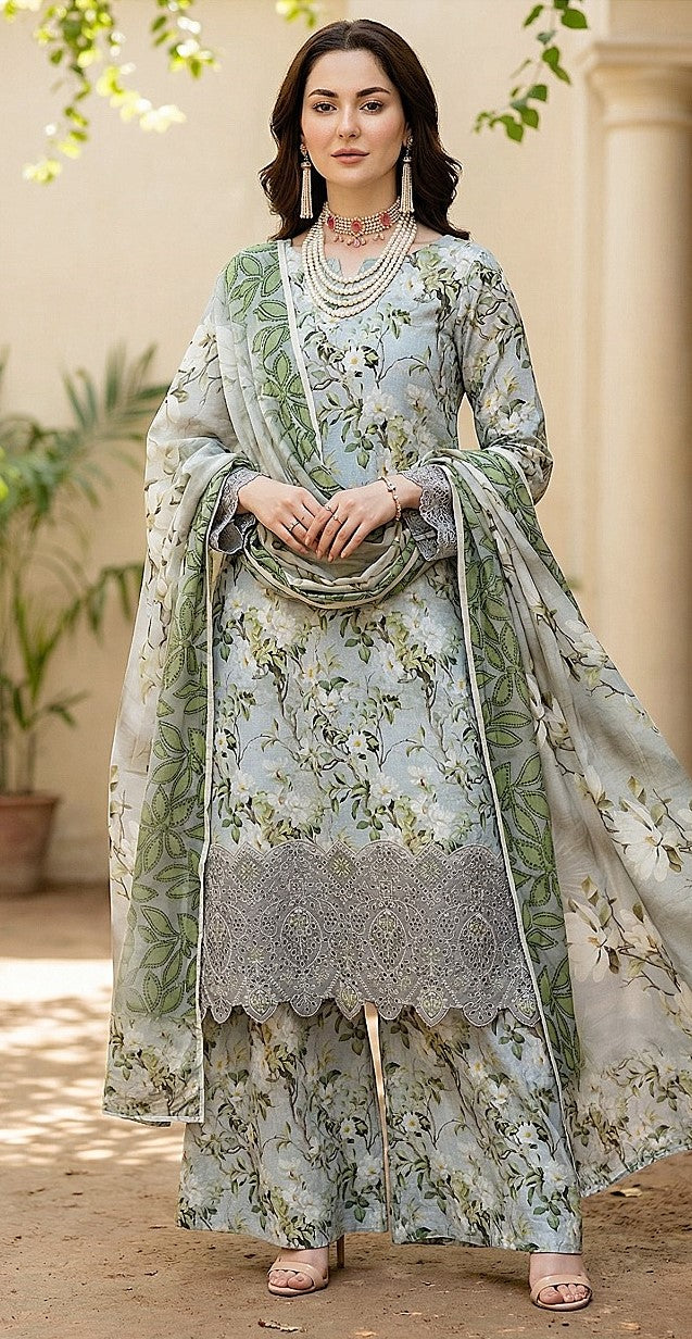 Mint Frost – Luxury Lazer Boring Embroidered Unstitched 3-Piece Suite