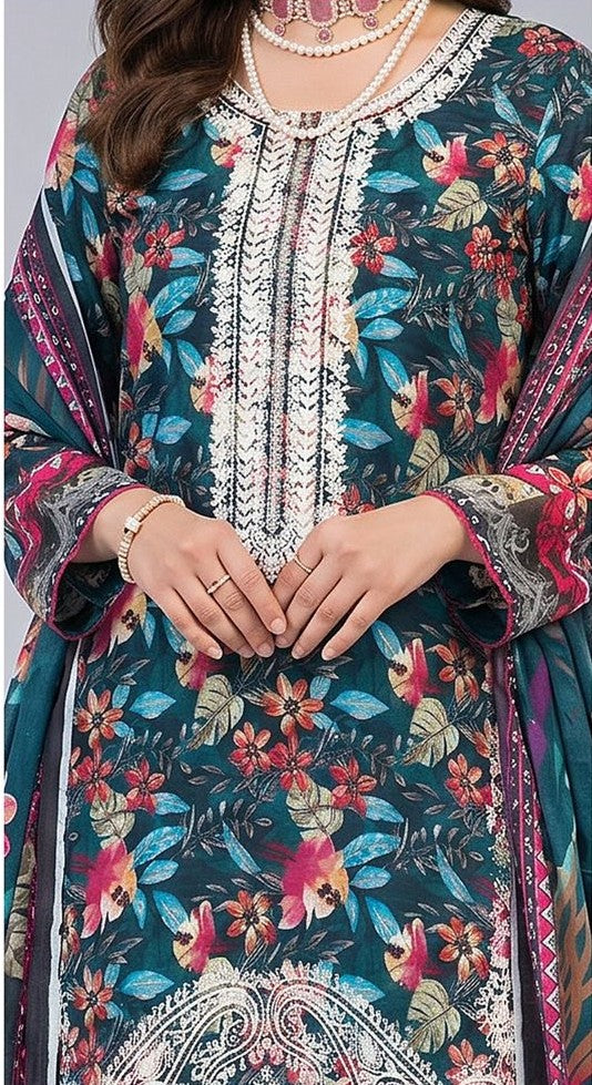 Emerald Bloom – Full Galla & Daman Embroidered Unstitched 3-Piece Suite