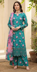 Teal Blossom – Lazer Boring Embroidered Luxury Unstitched 3-Piece Suite